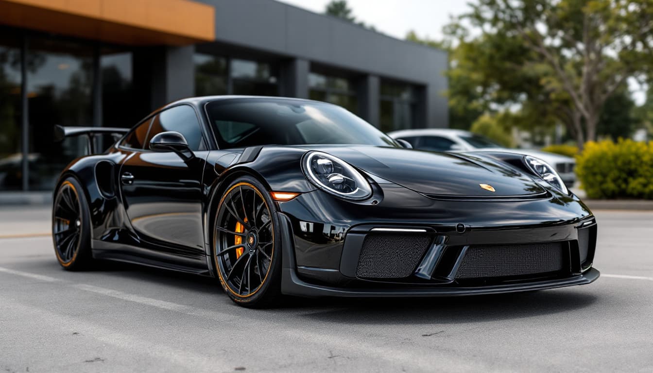 Porsche 911 der Baureihe 991 auf einer Bergstraße im goldenen Abendlicht
